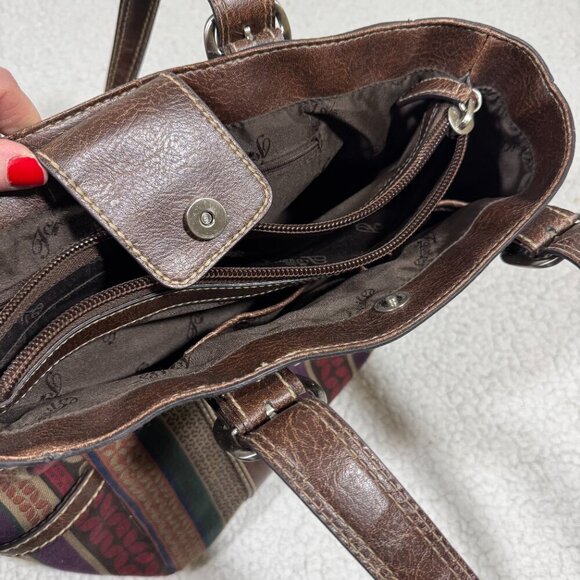 Fossil Shoulder Bag Purse Striped Canvas Leather Buckle Shoulder Strap Y2K - Picture 6 of 8